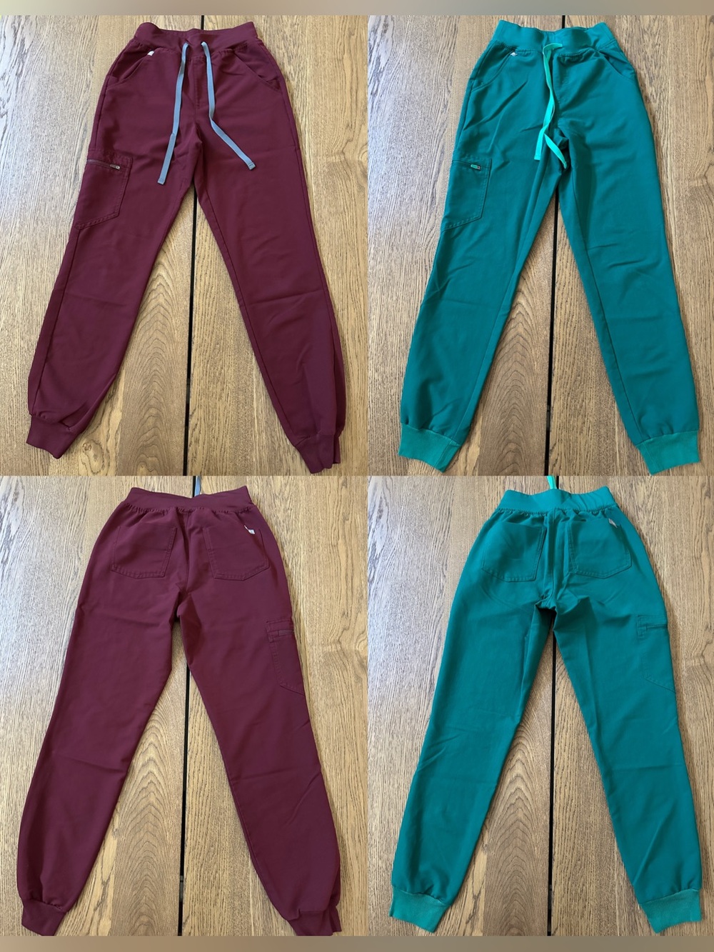 Figs Women's BUNDLE Teal & Burgundy Drawstring Scrubs Joggers. XXS
